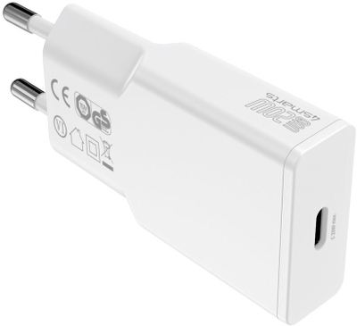Полнач USB 4smarts PDPlug Slim 20W GaN, 1x USB-C, со кабел USB-C кон Lightning, бел