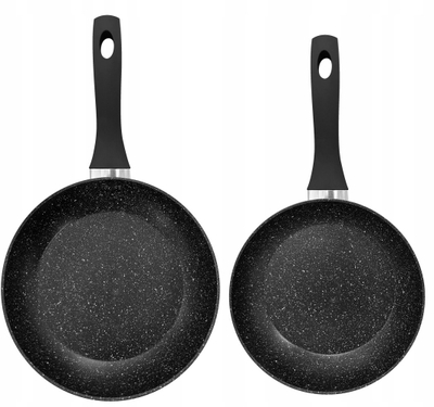 Set tigane MG Home Marble Magda Gessler, 24cm 28cm, veshje mermeri jo ngjitëse, për induksion, të zeza