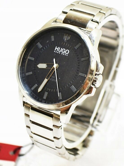 Orë dore për burra Hugo HUGO First, çelik inox, 3 ATM, ngjyrë argjendi