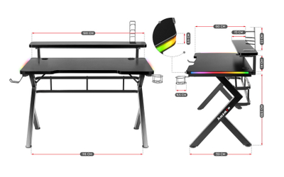 Tavolinë lojrash Huzaro Hero 5.0, 120x60 cm, 25 mm, RGB LED, e zezë