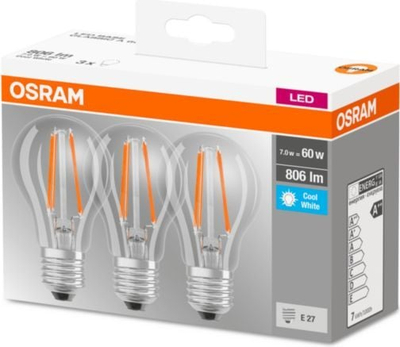 Set llamba LED Osram Base Classic A, 3 copë, E27 7W 806 lm, dritë neutrale