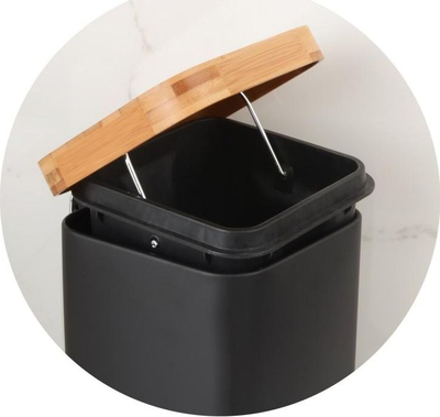 Kosh mbeturinash Yoka Home Black, 3L, me pedal, i zi me bambu