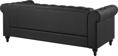 Divan 3 vendësh CHESTERFIELD, lëkurë sintetike, stil klasik, i zi