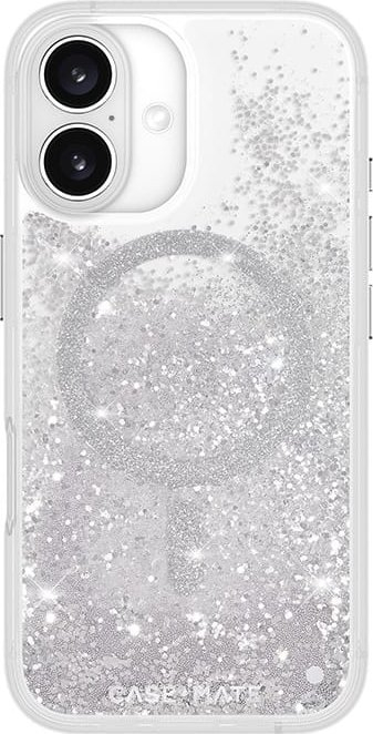 Maskë telefoni Case-Mate Waterfall për iPhone 16, kompatibile me MagSafe, transparente me shkëlqim argjendi