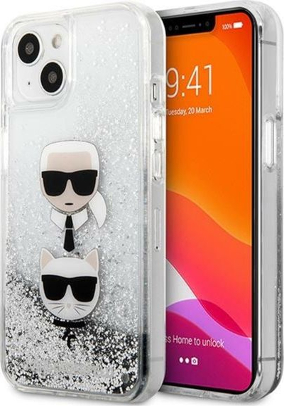 Këllëf telefoni Karl Lagerfeld Choupette Glitter për iPhone 13 mini, silikoni, me shkëlqim, transparent