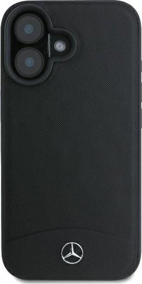 Mbulesë telefoni Mercedes-Benz, lëkurë e fortë me teksturë dhe e lëmuar, për iPhone 16, e zezë