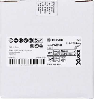 Disk gërryes Bosch X-LOCK R574, 115mm, granullim 60, kafe
