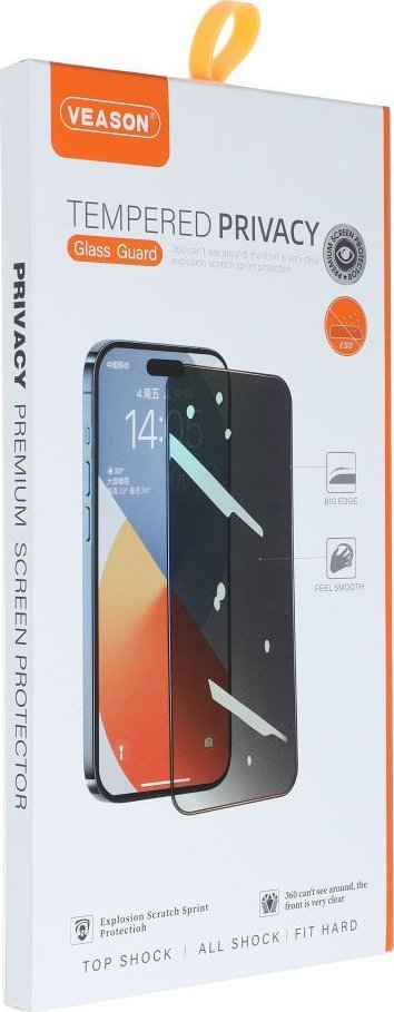 Xham mbrojtës Veason 6D Pro Privacy për iPhone 15 Pro Max, 9H, i zi