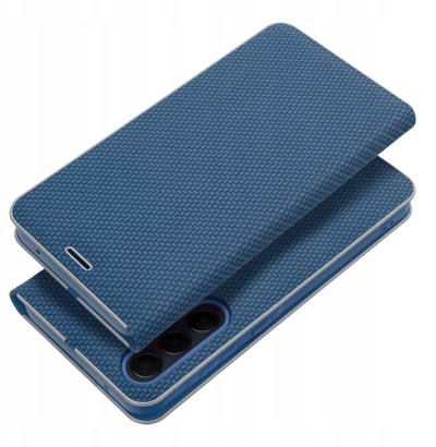 Fутрола книга OEM LUNA Book Carbon за Samsung Galaxy S25 Edge, со карбонска футрола, функција за држење, сина