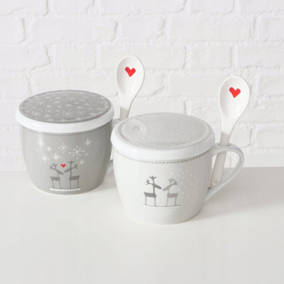 Filxhan Boltze Home Lovelies Pattern 2, 600 ml, me kapak dhe lugë, gri e çelët