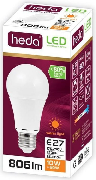 Poç elektrik LED LUMAX (HD101), 10W, A60, E27, HEDA, 806lm