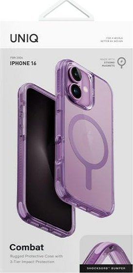 Mbrojtëse telefoni Uniq Combat MagClick për iPhone 16 6.1", që s’e ha gomari nga goditjet, transparente, vjollcë