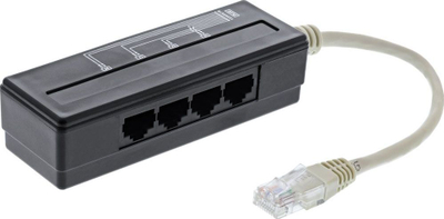 Ndajës telefoni InLine 4-way, RJ45 plug në 4x RJ45 portë, i zi
