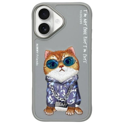 Futrollë Nimmy Glasses Cool Cat për iPhone 16 6.1", TPU PC, gri