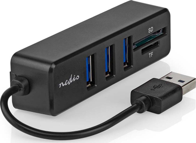 USB разводник Нedis 5 порти, USB 2.0, читач SD MicroSD, црн