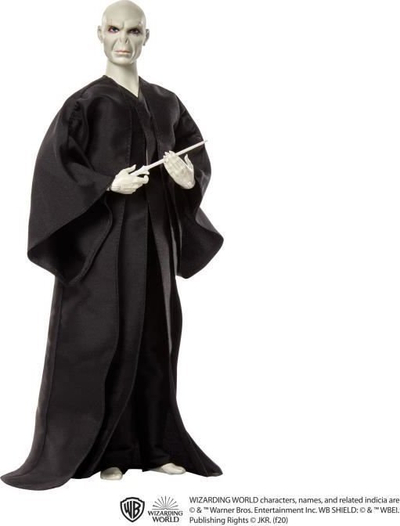 Kukull koleksionuese Harry Potter Lord Voldemort, me mantel, me shkop magjik, e zezë