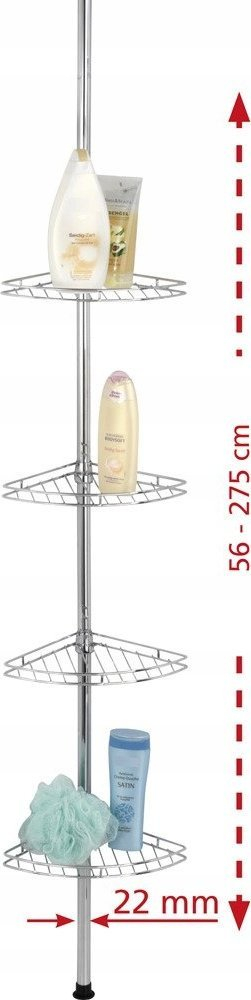 Raft dushi teleskopik Wenko Telescopic Shower Shelf, 275cm, 4 rafte, argjendtë