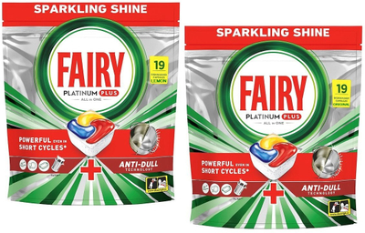 Tableta për lavatriçe enësh Fairy Platinum Plus, 19 copë, erë limoni