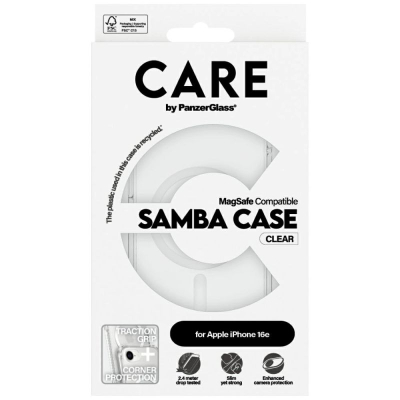 Футрола за телефон PanzerGlass CARE by Samba Case, проѕирна, компатибилна со Qi, за iPhone 17e 16e