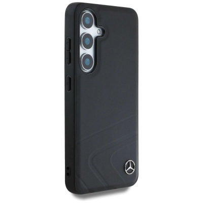 Kuti telefoni Mercedes-Benz Leather Debossed Curves MagSafe për Samsung Galaxy S25, lëkurë natyrale, e zezë