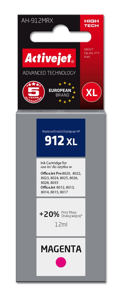 Ngjyrë për printer Activejet AH-912MRX (zëvendësim për HP 912XL), 12 ml, vjollcë