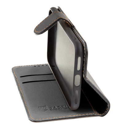 Футрола паричник Tactical Field Notes Pro за iPhone 15, имитација кожа, со џебови за картички, црна