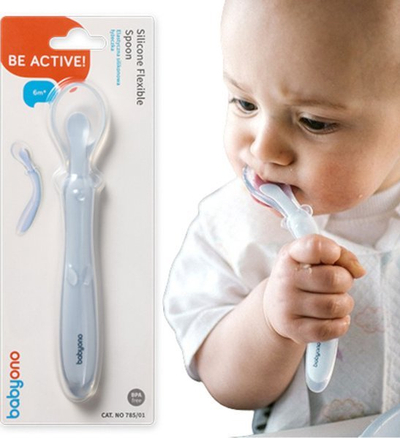 Силиконска лажица за бебиња BabyOno Flexible, 6m+, сина