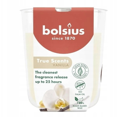 Qiri në gotë Bolsius True Scents Vanilla, 25 orë, aromë vanilje, i bardhë