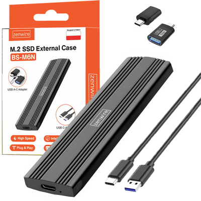 Kuti SSD Zenwire M.2 SATA NGFF, USB C, 2230 2280, e zezë