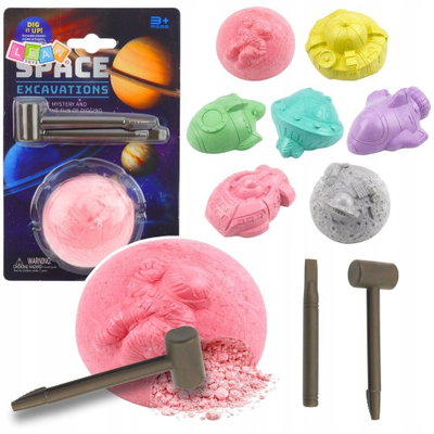 Lodër gërmimi Lean Toys Space Archaeology, set figurina kozmike, me çekiç dhe daltë, shumëngjyrëshe