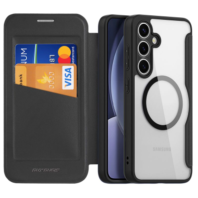 Kuti telefoni DUX DUCIS Folio për Samsung Galaxy S25, me MagSafe, me xhep për karta, e zezë