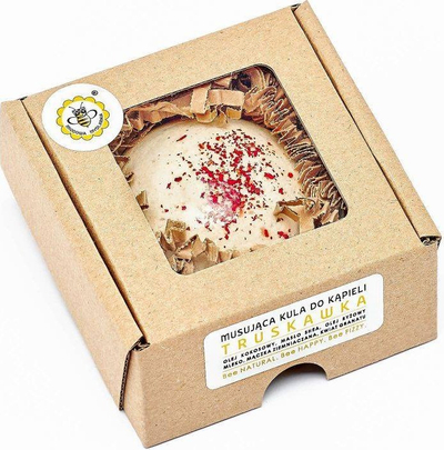 Bombë banje Miodowa Mydlarnia Fizzing Bath Bomb Strawberry, 80 g, aromë luleshtrydheje, e bardhë
