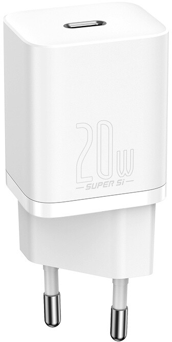 Karikues Baseus Super Si, USB-C, PD, 20W, i bardhë + kabllo USB-C - Lightning, M/M, 1m, e bardhë