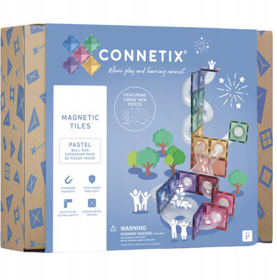 Lodra magnetike Connetix Pastel Ball Run Expansion Pack, 80 copë, me ngjyra pastel