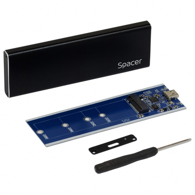 Kuti e jashtme për SSD M.2 SATA Spacer SPR-M2TYPEC-01, USB 3.1 Type C, madhësi 2230 2280, e zezë
