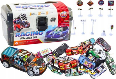 Set lodrash vetura të vogla Leantoys, 25 pjesë, kuti me shenja rrugore, shumëngjyrëshe