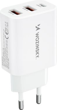 Adapter rryme Wozinsky CWCUCW, 30W, USB C 2x USB A, i bardhë