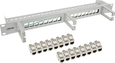 Patch panel InLine Cat.6A, 16 porta, 19" 1U, gri