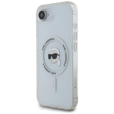 Футрола за телефон Karl Lagerfeld IML Metal Karl Head MagSafe за iPhone 16E, бела