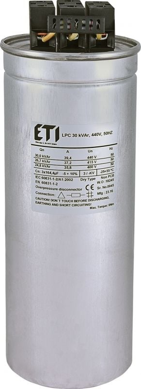 Kondensator trefazor Eti Polam CP LPC, 30 kVAr, 440V 50Hz, gri