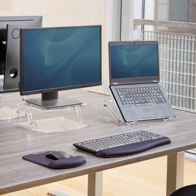 Stendë monitori Fellowes Clarity 9731201, e rregullueshme, me mbajtës letrash, transparente
