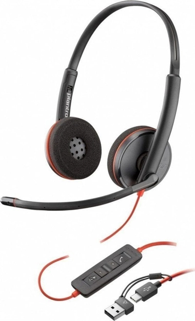 Слушалки HP Poly Blackwire 3220, USB-C, со адаптер USB-C/A, црни
