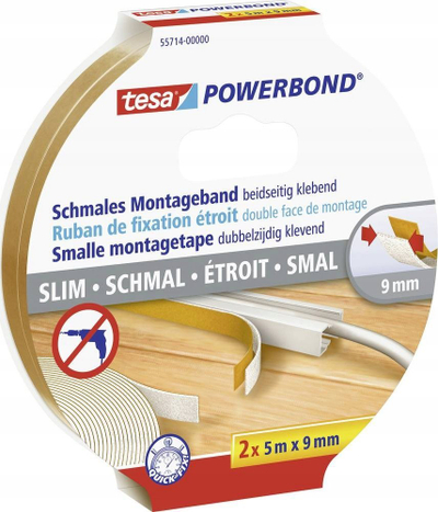 Shirit vetëngjitës dypalësh Tesa Powerbond 55714, 5m x 9mm, set 2 copë, i bardhë