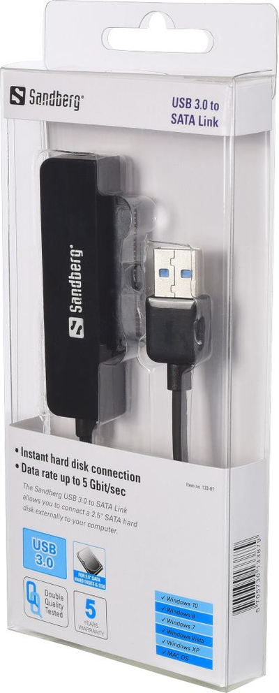 Adapter USB 3.0 në SATA 2.5" Sandberg Pocket 133-87, 5 Gbit/s, i zi
