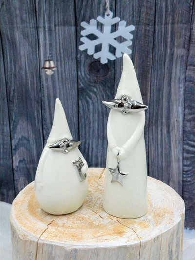 Figurë dekorative Saska Garden Santa Claus Sławomir, porcelan, e bardhë argjendi