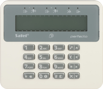 Tastierë wireless Satel PRF LCD A2 ABAX2, ekran LCD, me lexues kartele, e bardhë