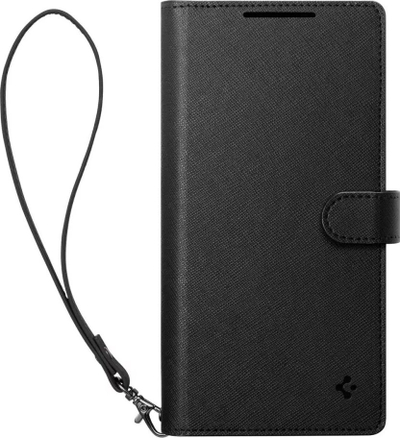Kапак-паричник Spigen Wallet S за Samsung Galaxy S25 Ultra, кожа, со функција постолје, црн