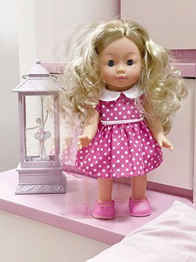 Kukull Molly Walking Doll, 33cm, me këngë, fustan rozë