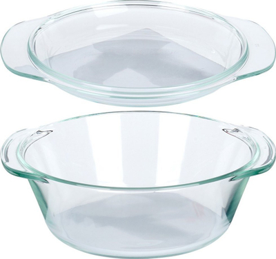 Enë pjekjeje e rrumbullakët me kapak, e thellë, për furrë, xham transparent