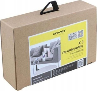 Држач за маса Awei X3, за телефони и таблети 4-10.5\", флексибилна рака 75 cm, бел